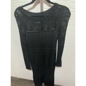 Knit mesh midi dress with jewel collar